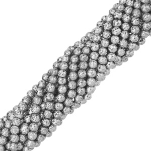 Бусины лава 6,5 мм, круглые, серебристый, нить (#SVA-SL-07)