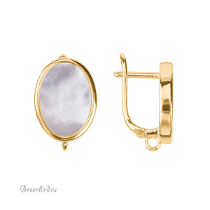 Швензы с английским замком "Овал", золото/перламутр, пара (#SV1701-2256G)