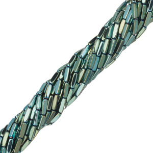 Бусины Геметин, прямоугольные 10x3мм, Scarabaeus Green, нить (#SV-HMT-141)