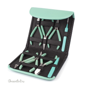 Набор из восьми инструментов Beadsmith в чехле, Aqua (#PLFAS05)