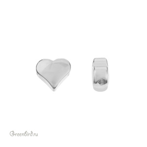 Бусина "Сердечко" 6 мм, родий, 1 шт. (#SV1701-Bead-53R)