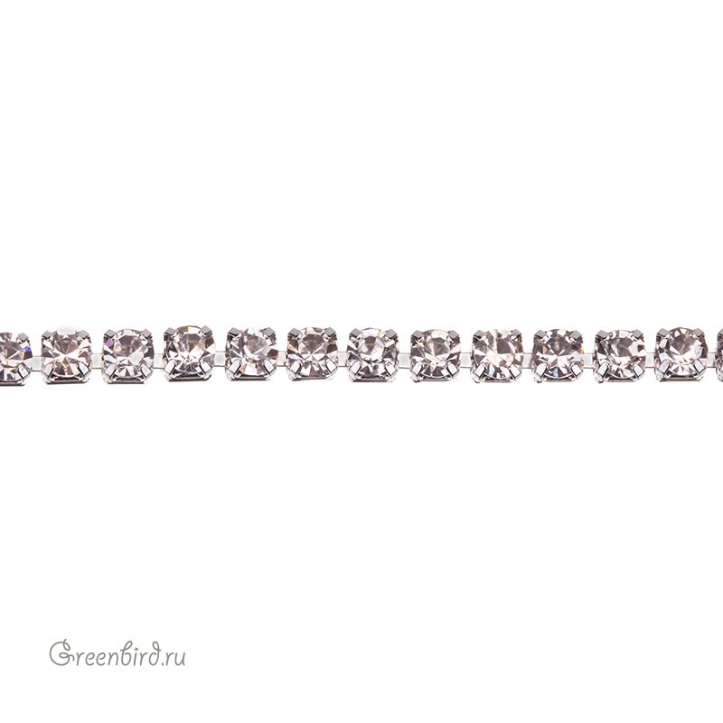 Цепочка со стразами 2 мм, Crystal, родий, 10 см (#RCH-30R)