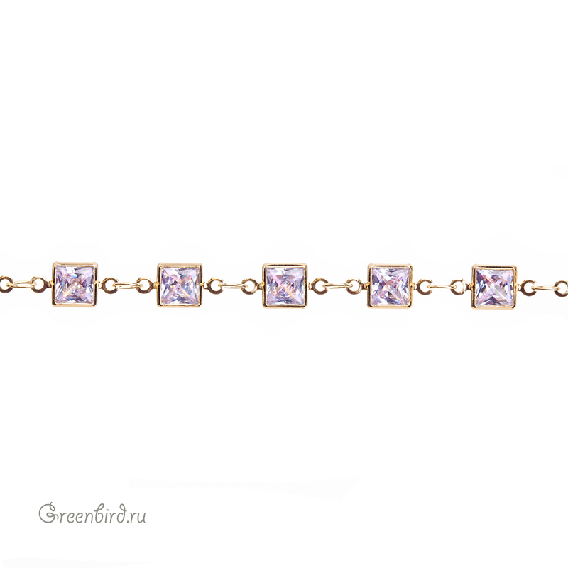 Цепочка с фианитами "Квадрат", золото, 10 см (SVA-Chain-202G)