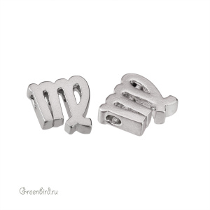 Бусина фигурная "Зодиак - Дева", матовый родий, 1 шт. (9JJ279), Корея