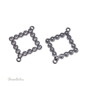 Коннектор с фианитами "Ромб", gunmetal, 1 шт. (#SVA-FIAN-1006T)
