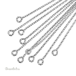 Пины декоративные с колечком 40 мм, родий, 10 шт. (#P10R)