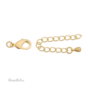 Замок-лобстер 12 мм с удлинителем, золото, 1 шт. (#SV1701-JS-12G)