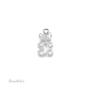 Подвеска "Мармеладный мишка", родий, прозрачный, 1 шт. (#SVA-BASE-057R)