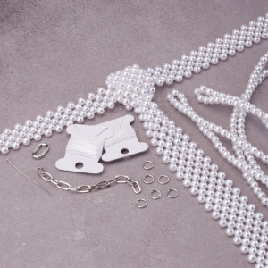 Набор материалов для плетения галстука из жемчуга 6 мм, White (#GREENBOX_13_1)