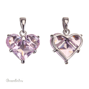 Подвеска "Сердце" с фианитами, родий, Rose (#SVA-FIAN-042R)
