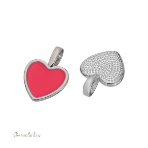 Подвеска с эмалью "Сердечко", родий, розовый неон, 1 шт. (#SV1701-Pendant-16)