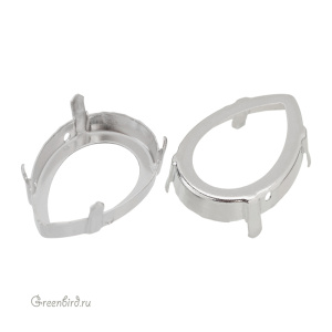 4327 Оправа для ювелирного кристалла Pear Fancy Stone 30х20 мм, белая бронза