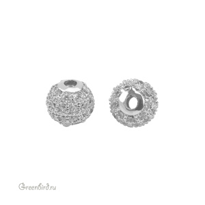 Бусина "Шар" 6 мм с фианитами, родий, 1 шт. (#SVABM-01R)
