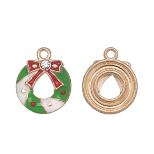 Подвеска с эмалью "Новогодний венок", фианит, золотистый, 1 шт. (#CN-PN-238)