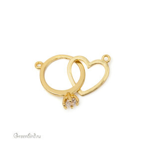 Коннектор-подвеска с фианитом "Кольцо и сердце", золото, 1 шт. (#SVA-FIAN-921G)