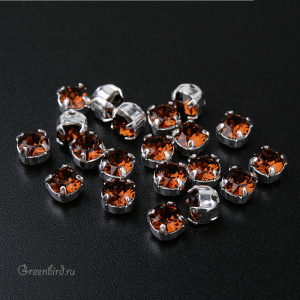 53200 Chaton Montees SS16 (4мм) в оправе, серебро – Smoked Topaz (#220)