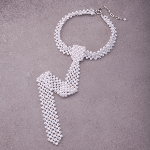 Набор материалов для плетения галстука из жемчуга 6 мм, Iridescent White (#GREENBOX_13_2)