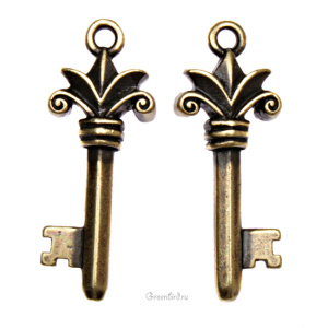Подвеска "Ключ Флёр", ант. латунь, 1 шт. (#TC-2344)