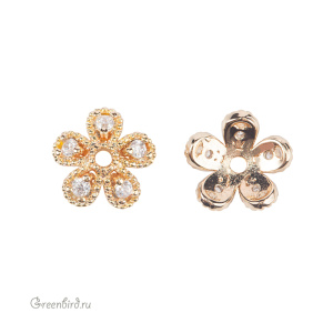 Шапочка с фианитами "Цветок", золото, 1 шт. (#SVAC-10G)