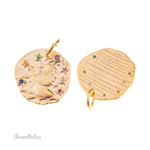 Подвеска с цветными фианитами "Зодиак - Лев", золото, 1 шт. (#SVA-ZOD-05G)