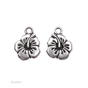 Подвеска "Гибискус", ант. серебро, 1 шт. (#TC-2307)