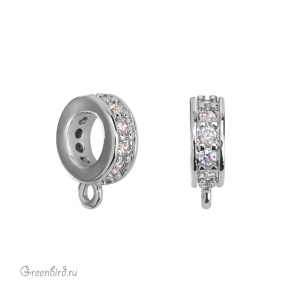 Коннектор-бейл "Рондель" с фианитами, родий, 1 шт. (#B15-R)