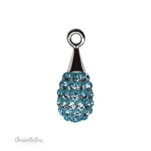 167563 подвеска Pave капля 14mm, родий, Aquamarine (#202)