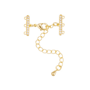 Замок-лобстер с удлинителем и коннекторами с фианитами, золото (#SV1701-JF-07G)