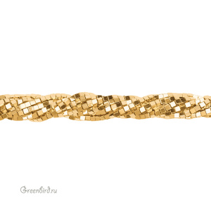 Бусины Геметин 3 мм, кубики, цвет: золото, нить (#SV-HMT-38)