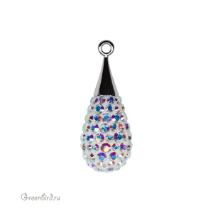 Swarovski 167563 Капля с кристальным паве 26 мм, родий, прозрачный радужный (#001AB), 1 шт.