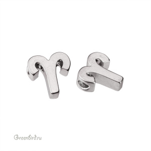 Бусина фигурная "Зодиак - Овен", матовый родий, 1 шт. (9JJ274), Корея