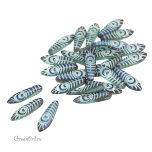 Glass Daggers 5x16mm, Turquoise Opal Blue Lsr Matte Eye, 1 шт. (#61100/22273E)
