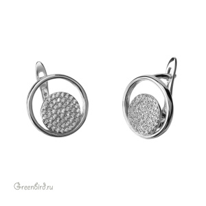 Швензы с английским замком и фианитами, родий, пара (#SV1701-2467)