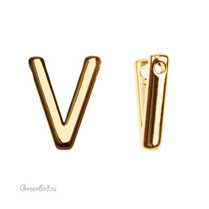 Подвеска гладкая буква "V", золото, 1 шт. (#SV1701-LG-V)