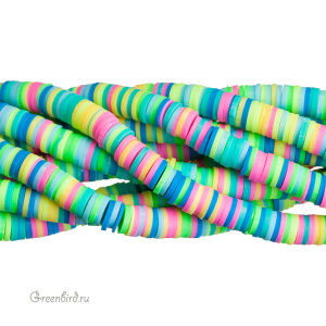 Каучуковые бусины "Диски", микс - неоновое диско, нить (#SVA-RUB-mix04)