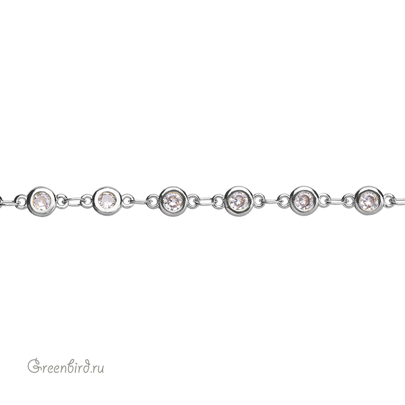 Цепочка с фианитами "Шатон", родий, 10 см (SVA-Chain-203R)