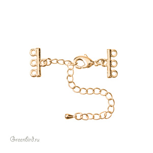 Замок-лобстер с удлинителем и коннекторами на 3 петли, золото (#SV1701-JS-24G)