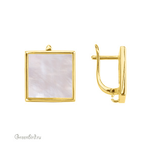 Швензы с английским замком "Квадрат", перламутр, золото, пара (#SV1701-3057G)