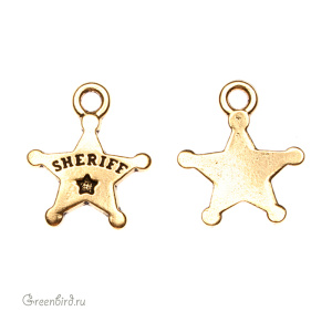 Подвеска "Значок шерифа", ант. золото, 1 шт. (#TC-2284)