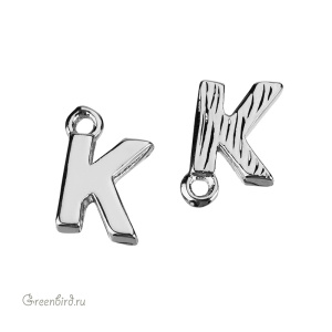 Подвеска буква "K", родий, 1 шт. (#SVA-LR-K)