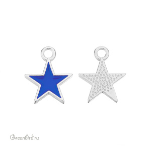 Подвеска с эмалью "Звездочка", родий, синий, 1 шт. (#SV1701-Pendant-132R)