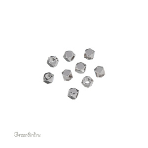 Бусина "Грани" 3 мм, родий, 1 шт. (9S1358), Корея