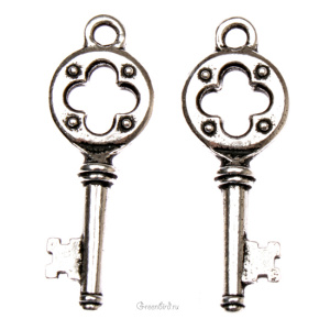Подвеска "Ключ Quatrefoil", ант. серебро, 1 шт. (#TC-2338)
