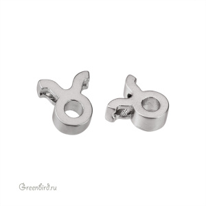 Бусина фигурная "Зодиак - Телец", матовый родий, 1 шт. (9JJ275), Корея