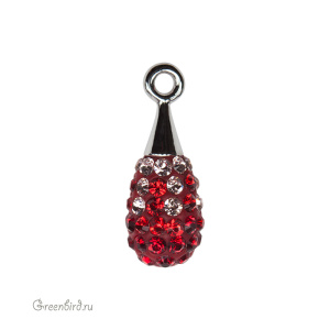 167563 подвеска Pave капля 14mm, родий, Siam/Indian Siam/Vintage Rose (#208/327/319)