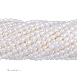 Жемчуг пресноводный "Рис" 5х3,5 мм, белый, нить (#2535-White)