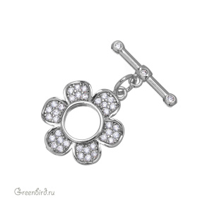 Замок-тоггл "Цветок" с фианитами, родий, 1 шт. (#SV1701-T30)