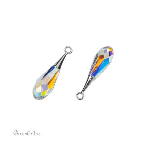 Swarovski 6532 подвеска Капля с бейлом 21 мм, родий, прозрачный радужный (#001AB), 1 шт.