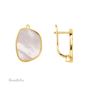 Швензы с английским замком "Силуэт", перламутр, золото, пара (#SV1701-3056G)