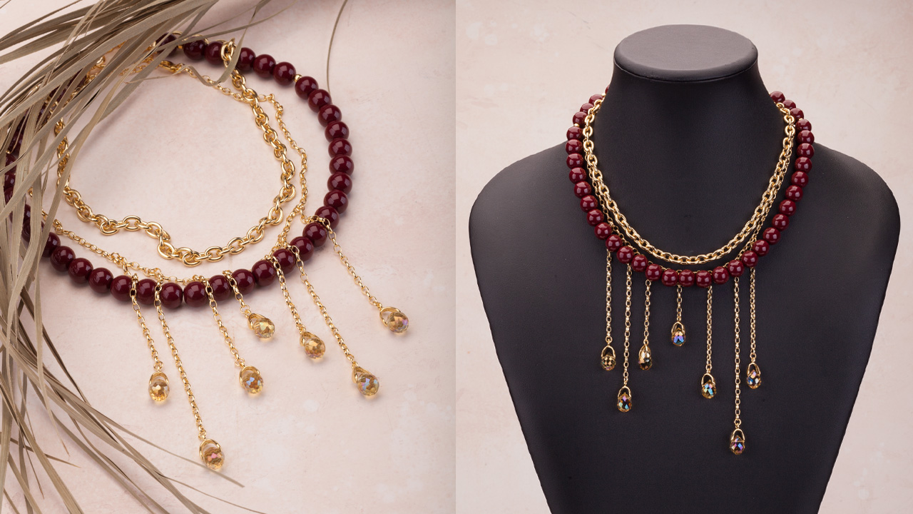 21.02 ⭐️ Колье-трансформер из жемчуга и цепей с подвесками-каплями и часовым замком